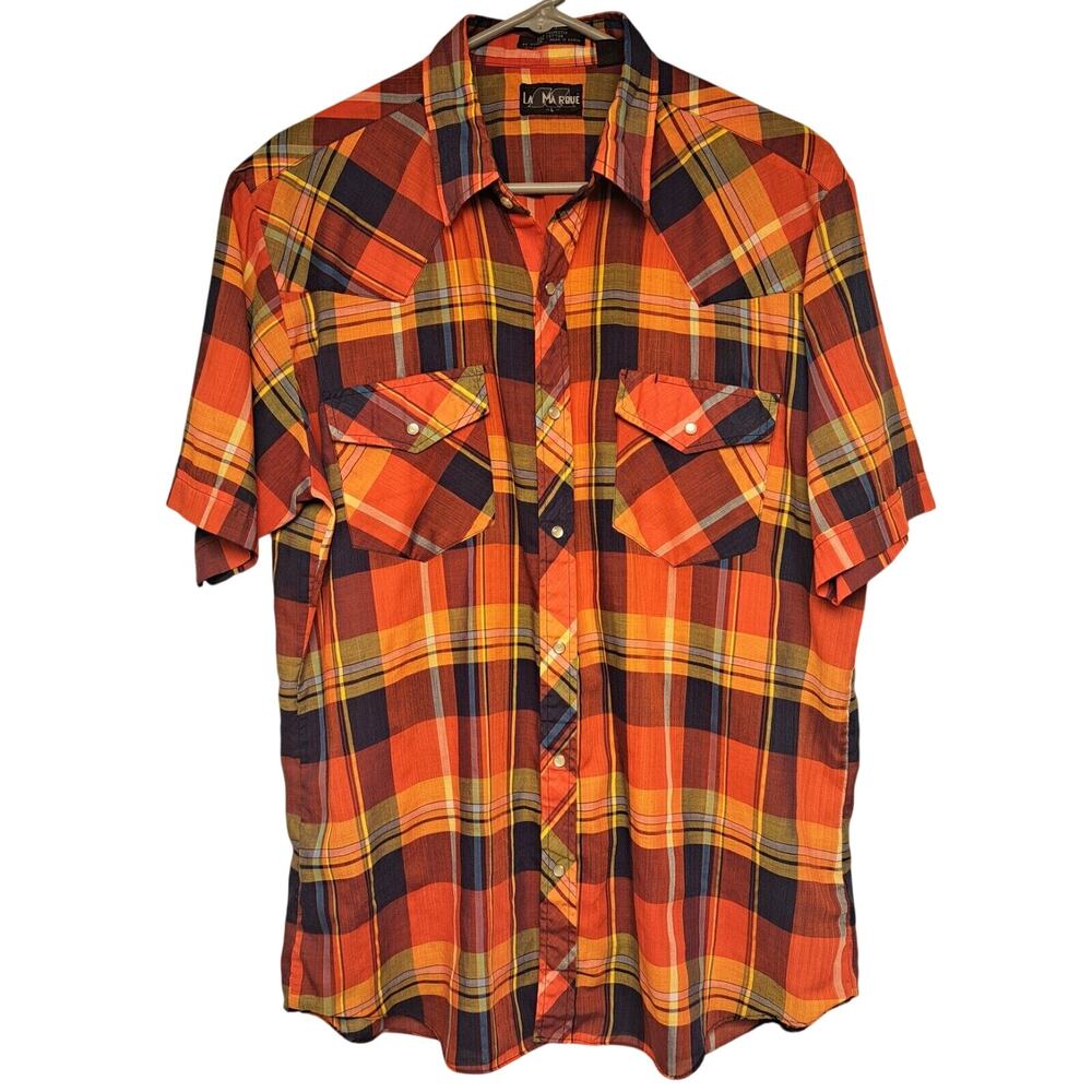 Vtg Pearl Snap Western Shirt MENS L La Marque Ranch Cowboy Plaid Tartan